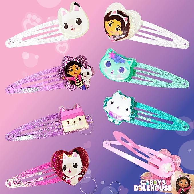LUV HER Gabby's Dollhouse Kids Hair Clips for Girls Snap Clips 8 Pack Multi Color Ages 3+