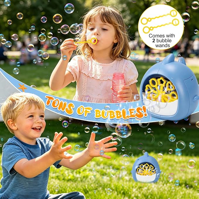 JONEG Bubble Machine Toys for Kids 3-8 Years Old - Bubble Blower Maker with Solutions, Outdoor Toy, Birthday Gift for 3 4 5 6 7 8 Year Old Girls Boys Toddlers
