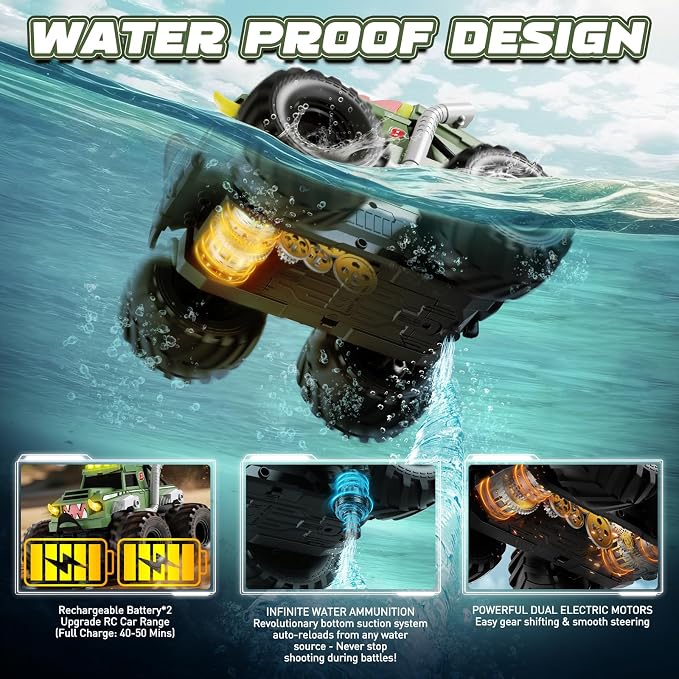 Remote Control Car, Waterproof Monster Truck Toys RC Cars for Boys, 1:18 Amphibious 4WD All Terrain Off-Road Pickup Toy Trucks, Christmas Birthday Gift Boys Girls Kids Ages 6 7 8-12 Years Old