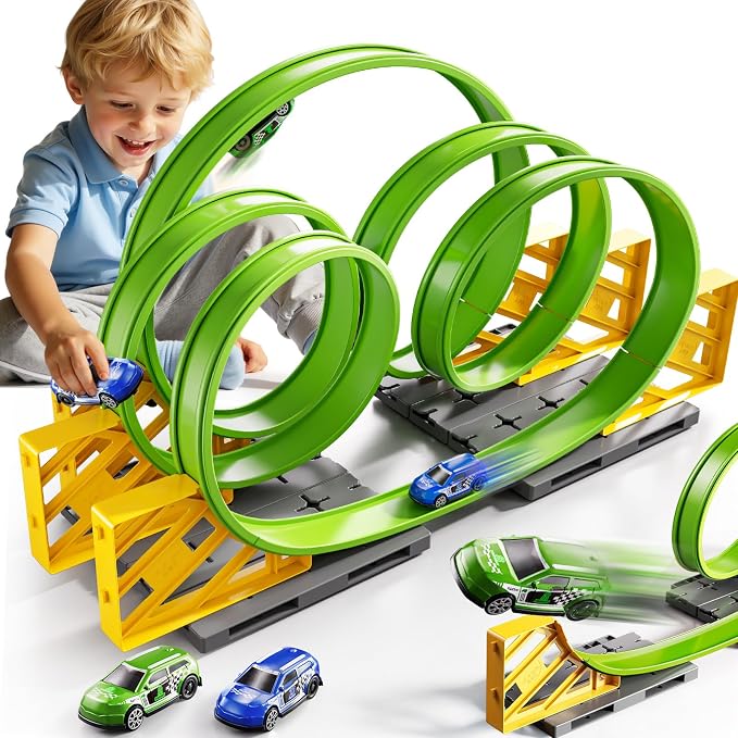 Race Track Car Set for Kids Ages 3-5 4-8, Toy Car Track Set for Boys 3+ with 5 Rotating Track, Race Car Track with 2 Small Cars, Boys Toy, Gifts Toys for Boys Girls 3 4 5 6 7 8