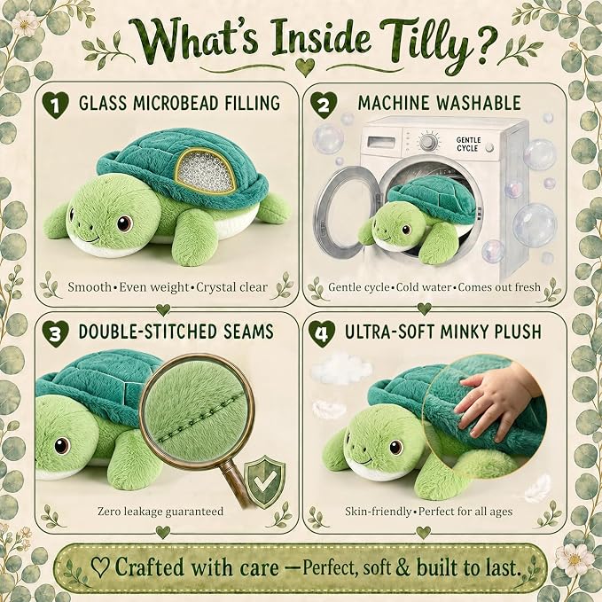 gnomantic Turtle Weighted Stuffed Animals - 28 Inch 5.0 Pounds Weighted Plushies Sea Turtle Stuffed Animal - Large Tortoise Plush Pillow - Cute Plush Toy Gifts for Kids & Adults (Green)