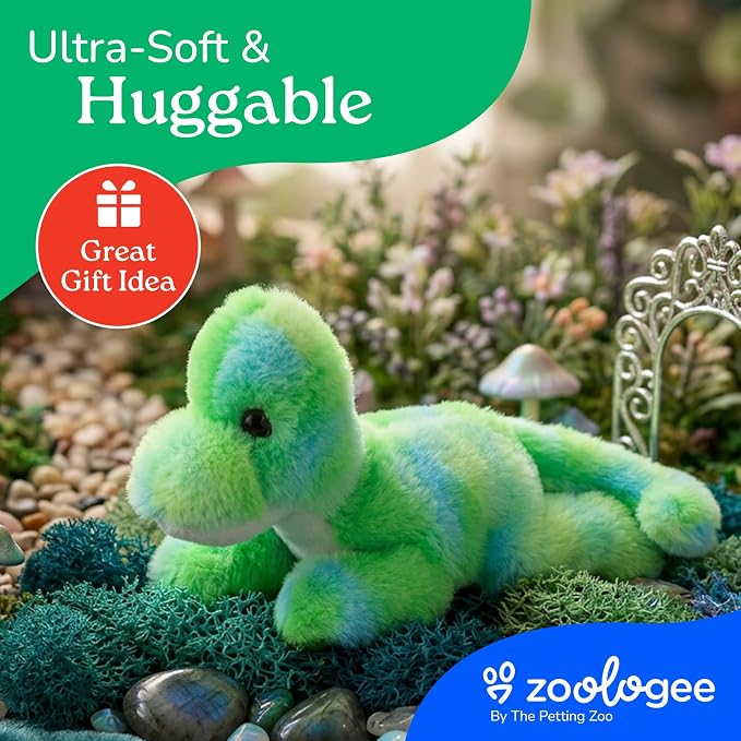 The Petting Zoo Dinosaur Brachiosaurus Stuffed Animal Plushie, Gifts for Kids, Scoopz Dinosaur Animals, Green Dinosaur Plush Toy 8 Inches