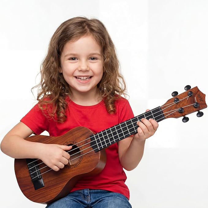 Raimy 17in Kids Ukulele Guitar - 4 Strings Mini Guitar Children Musical Instruments Educational Toys with Picks for Toddler Kids Boys Girls Beginner (Mahogany)