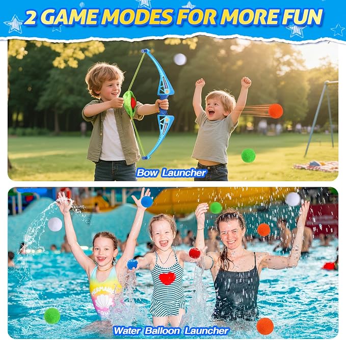 SUPER JOY Reusable Water Balloons Water Toys for Kids, Water Balloon Bow Launcher With 10 Reusable Water Balls for Outdoor Toys, Pool Beach Backyard Water Bomb Toy Summer Water Toy for Boys and Girls