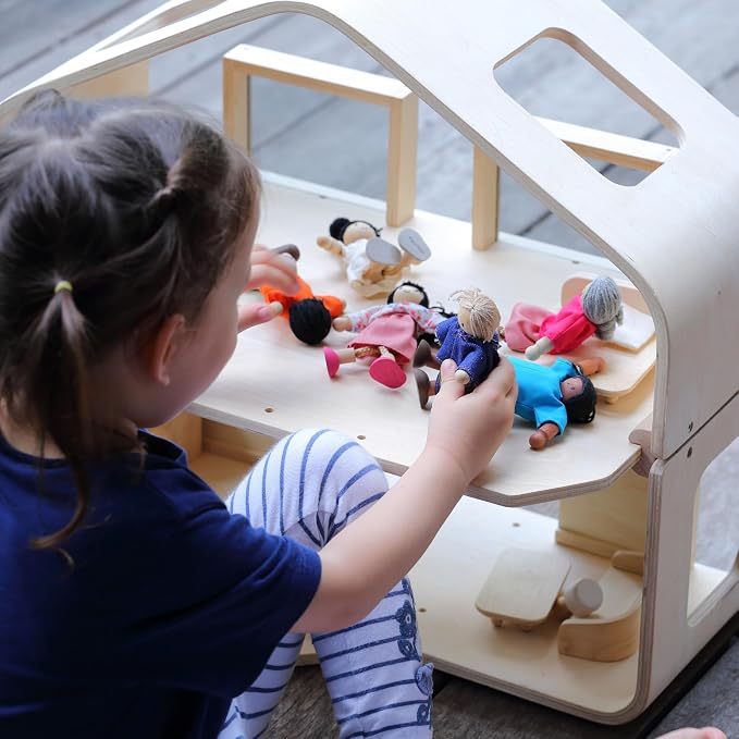 PlanToys® Contemporary Wooden Dollhouse | 2-Story Modular Doll House with Adjustable Walls, Furniture Set & Open Layout | Pretend Play Dollhouse Compatible with 1:12 Scale Accessories