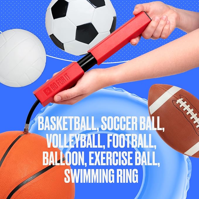 SPORTBIT Ball Pump for Sports Balls - Push & Pull Inflating System - Hand Pump for Exercise Balls - Volleyball Pump, Basketball Inflator, Ball Air Pump - Goes with 5 Needles Set
