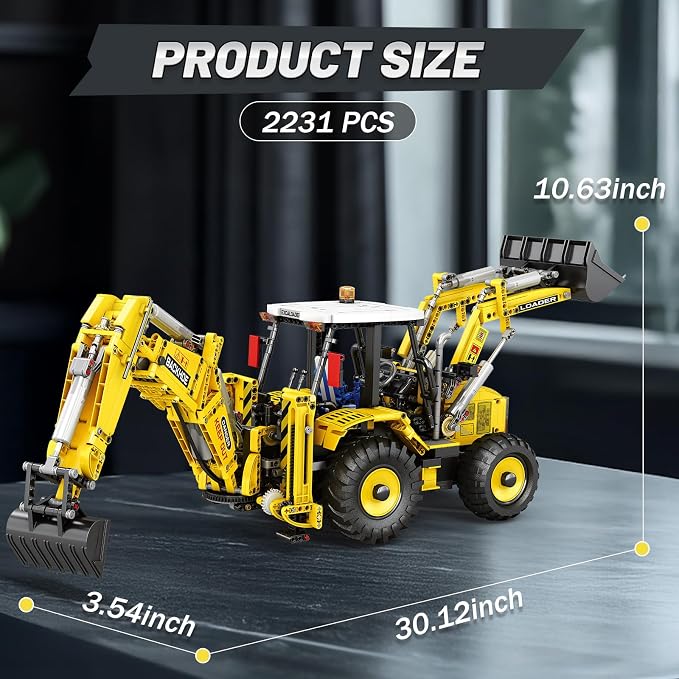 Reobrix RC Backhoe Loader Building Block Sets for Adults Remote Control Excavator Model Building Toy Excavator and Bulldozer 2 in 1 Construction Toys, Technic Building Kits for Adults