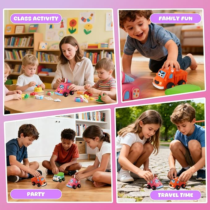 Air Dry Clay Kit for Kids - Pull Back Car Making, 3 Boxes Modeling Clay with Sculpting Tools, Base, Backing Board, Tutorial, Ultra Light & Soft, Non-Toxic & Safe, Creative DIY Arts and Crafts Toys