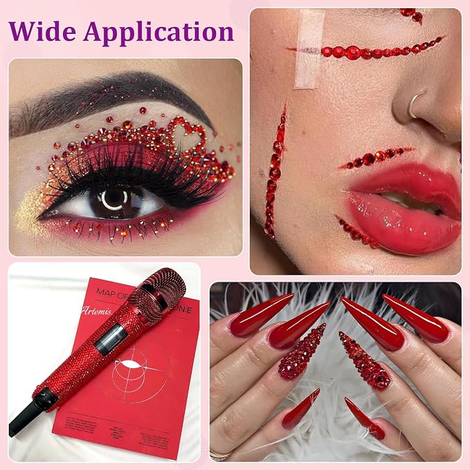 25000Pcs Resin Rhinestones for Crafting, Red 2-6mm Mixed Sizes Non Hotfix Flatback Gems with 1Pcs Glue, Bedazzling Crystal for DIY Craft Clothing Mugs Tumblers Shoes Fabric Decor Nail Art