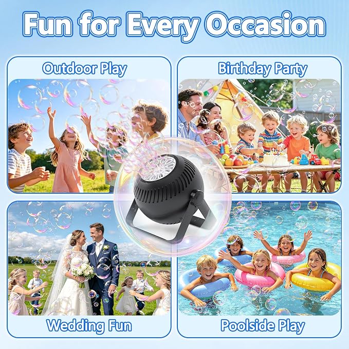 2026 Bubble Machine, 20000+ Bubbles Rechargeable Bubble Maker, Automatic Bubble Blower with Lights & 360° Adjustable Angle, Outdoor Bubble Toys Gifts for Kids, Birthday Parties, Backyard, Wedding