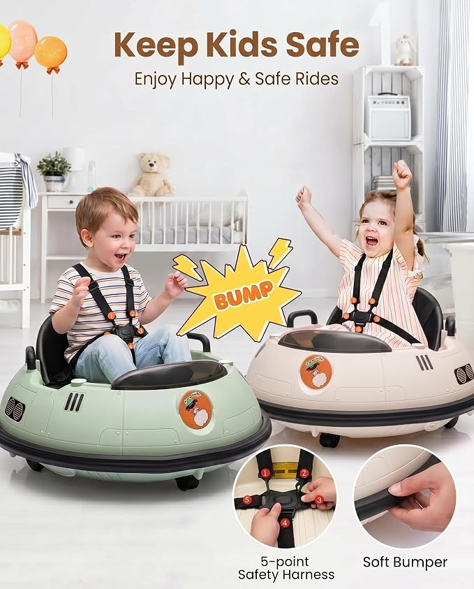 Garvee 12V Kids Ride On Bumper Car with Parental Remote Control, 360° Spin Electric Toddler Bumping Car, LED Lights, Safety Belt & Music, Ride On Cars for 18 Months+ Toddlers