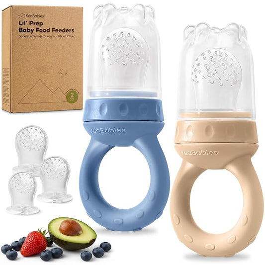 KeaBabies Baby Fruit Feeder 2pk - Silicone Baby Food Feeder for Babies 6-12 Months, Breast Milk Popsicle Teether, Weaning, Pacifier, Freeze Frozen Solid Food, Infant Feeding Essential (Maritime)