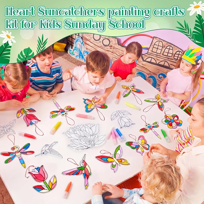Blueweenly 36 Pcs Hummingbird Suncatcher Kits for Adults Kit 24 Pcs Hummingbird Suncatchers Painting Crafts 12 Colored Paints Suncatcher Decoration Window Paint Art Sun Catchers Gift Art Project