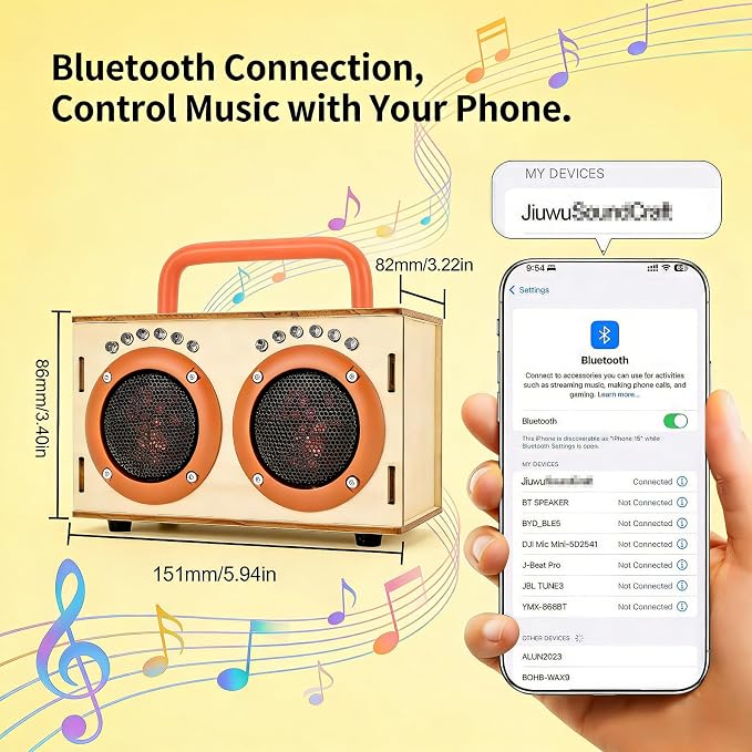 STEM Science Toys for Boys Girls Age 8-12, DIY Bluetooth Speaker Kit No Soldering, Wooden Electronics Building Set with LED Light, Build Your Own STEM Gift for Teens Kids Birthday