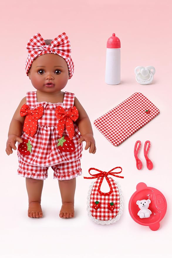 BABESIDE Black Baby Dolls Set - 15 Inch Soft Full Vinyl Washable Realistic Baby Doll with Feeding Accessories, Poseable Real Life Baby Dolls, Interactive Play Toy Gift for Kids Age 3+