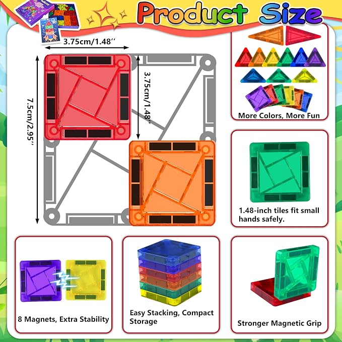 100pcs Mini Magnetic Tiles, Travel Kids Toys STEM Magnet Toy, Easter Basket Stuffer for Toddler Magnetic Blocks Building Preschool Learning Sensory Montessori Toy for Boys and Girls