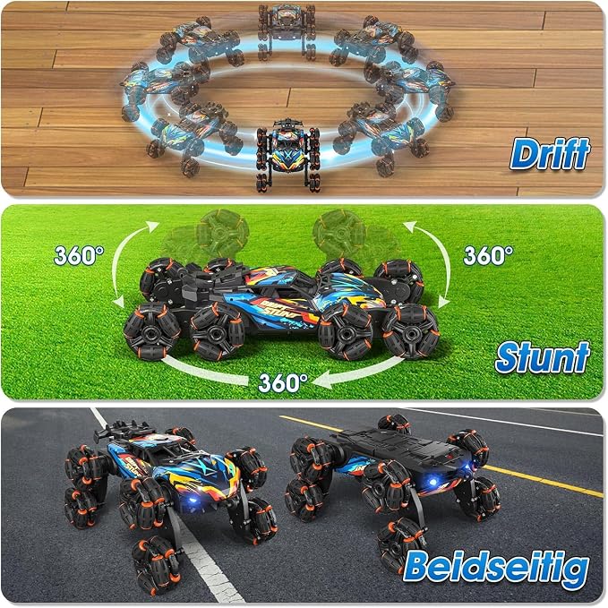 ADUSRIZ 8WD Gesture Sensing Road Stunt Car, Remote Control Cars with LED Light, Music and Spray, Drift RC Car Toys Gifts for 6-12 Years Old Boys Girls