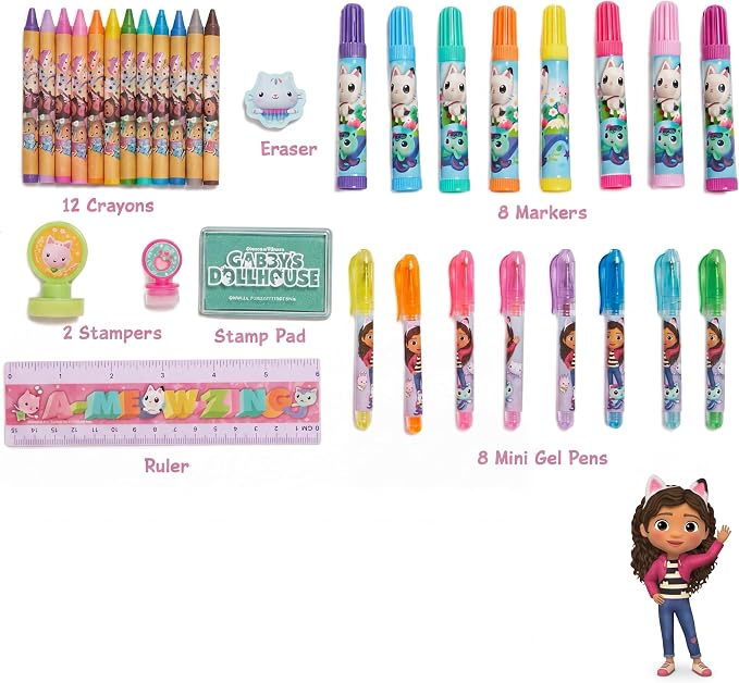 Innovative Designs DreamWorks Gabby’s Dollhouse Deluxe Activity Set with Carrying Tin, Coloring Sheets, Tattoos, Stickers, & Art Supplies