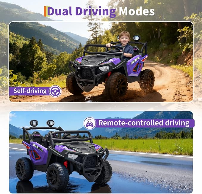 Garvee 24V Ride on Toys for Big Kids, 2 Seater Electric UTV Car with Remote Control, 4-Wheeler Suspension, Soft Start, 3 Speeds, Led Lights, Bluetooth, Ride on Truck Kids 2-8 Years