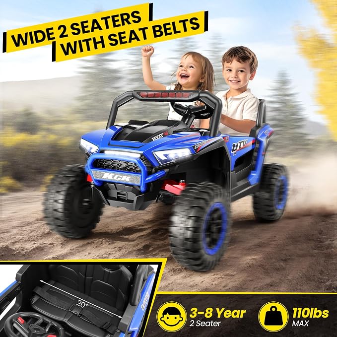 Hikole Power Car Wheels Two Seater, 24V Electric Ride on Car with Parent Remote Control, XXL Wide Seat, Electric Car for Kids Ages 4-8, Driving/Reverse, 4 Wheeler Suspension, Dark Blue