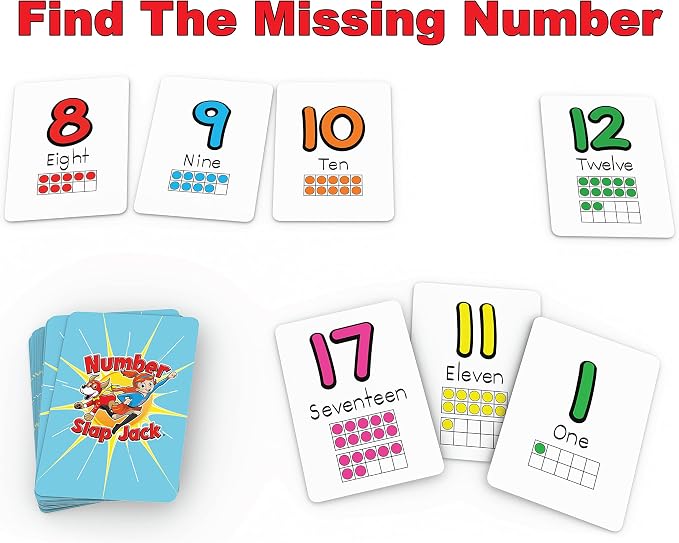 Number Slap Jack a Math Card Game for Kids Ages 4 and Up | The Easy Way to Learn Numbers 0-20 | 4 Fun Ways to Play | Featuring Ten Frames and Operator Cards <>,+,-,= | PreK - 1st Grade