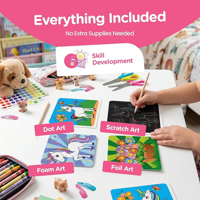 Princess 4 IN 1 Craft Box for Kids | 24 Arts & Crafts for Girls Ages 4-8 | Unicorn Toddler Art Set Craft Kits All Supplies Included | Birthday Girl Preschool Projects 3 4 5 6 7 8 Year Old Girls