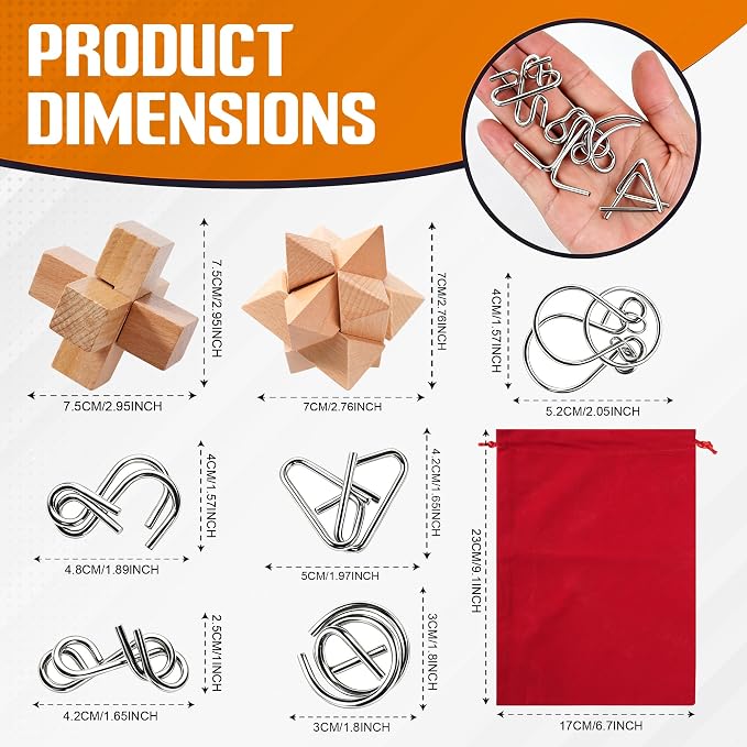 30pcs Metal & Wooden Brain Teaser Puzzles Set, 3D Brain Teasers Wire Puzzles for Adults Teens Kids, Educational IQ Unlock Interlock Puzzle, Entertaining & Thoughtful Gift Set