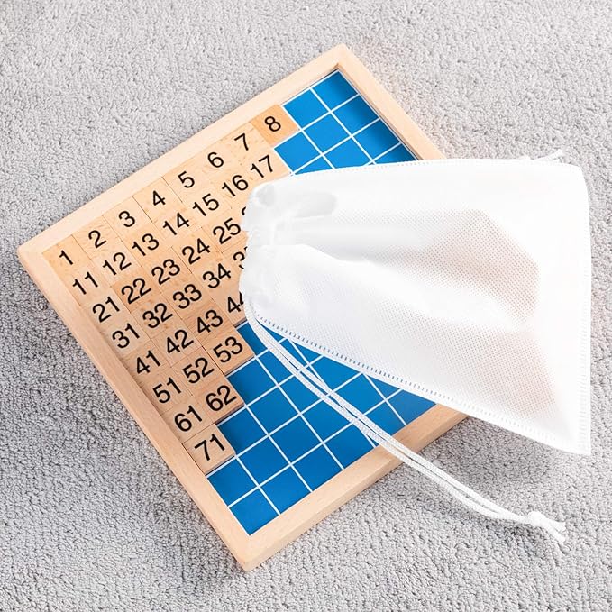 Wooden Montessori Math Hundred Board, Counting to 100 for Kindergarten, 1-100 Number Board for Toddlers, Montessori Counting Game Board with Storage Bag