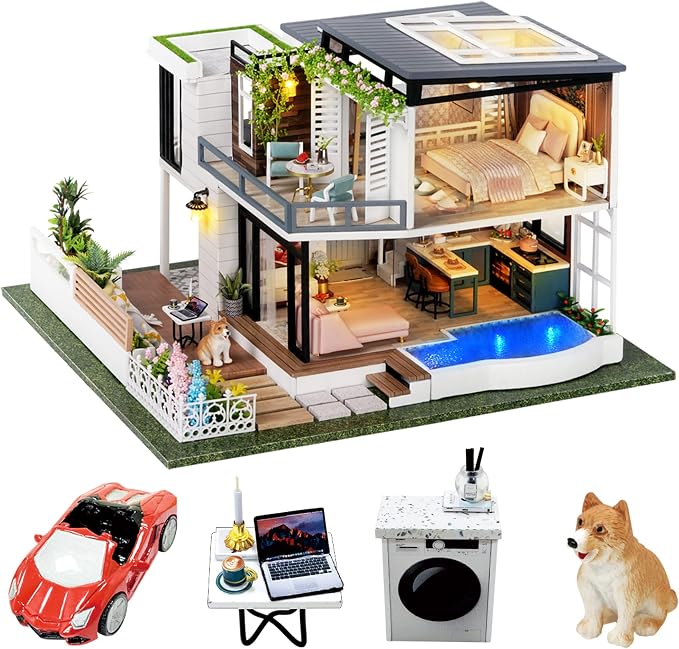 Spilay DIY Miniature House Kit for Adults, Miniature Dollhouse Kit | With Music Box & Dust Cover, Wooden Craft Building Set for Bookshelf Decor, Home Display & Creative Gifts for DIY Lovers