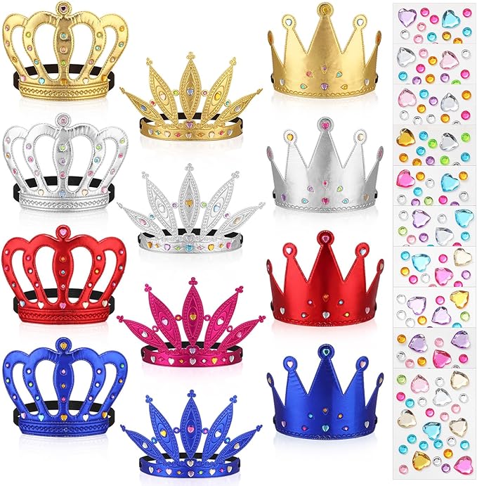 Yaomiao 22 pack DIY Crowns Set Include 12 Pcs Foam Princess Crowns and 10 Pcs Diamond Sticker for Kids