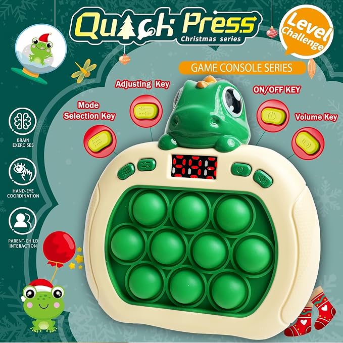 Dinosaur Quick Push Bubble Game,Easter Basket Stuffers Pop Fidget Light up Puzzle Game Sensory Toys,Easter Egg fillers Dinosaur Toys for Kids Boys Girls Toddlers Party Favor
