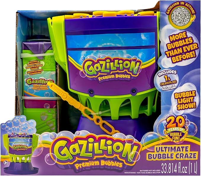 Gazillion Ultimate Bubble Craze Machine - Color Changing LED Lights - Easy-to-Use Bubble Maker - Perfect for Parties - Includes 1L Solution