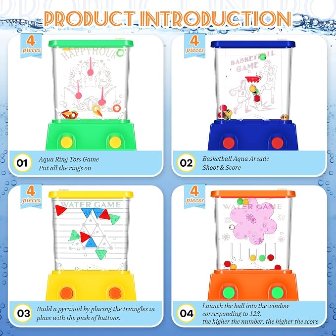 Zhanmai 16Pcs Handheld Water Games Mini Arcade Fish Ring Toss Basketball, Water Ring Toss Handheld Toys for Kids Adults, Retro Games for Beach Toy Party