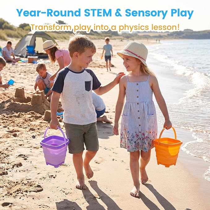 Shindel 3Set Collapsible Beach Buckets, Foldable Sand Toys, for Kids Toddlers Outdoor Activities, Beach Fun Summer Vacation, Camping Gear, Travelling