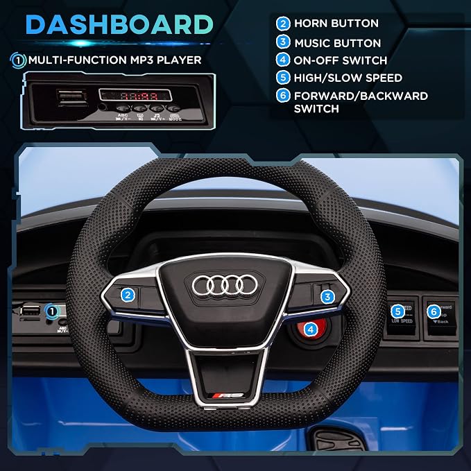 Aosom Licensed Audi RS e-tron GT 12V Ride On Car Truck for Kids, Electric Car Ride On Vehicle w/Parent Remote Control, Music, Lights, for Toddlers, Blue