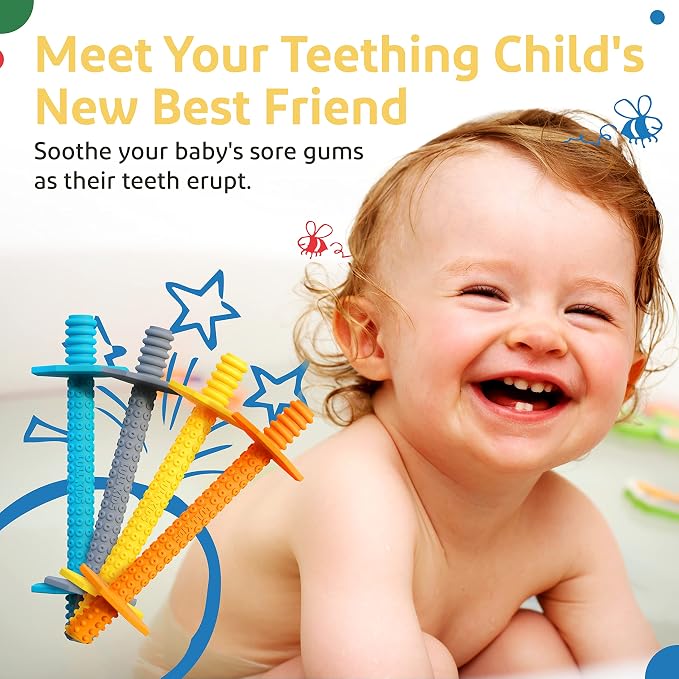 Hollow Teething Tubes - Baby Teething Toys for Babies 0-6 Months, Teething Toys for Babies 6-12 Months - Baby Teether, Teething Straws, Teething Sticks (4 Pack)