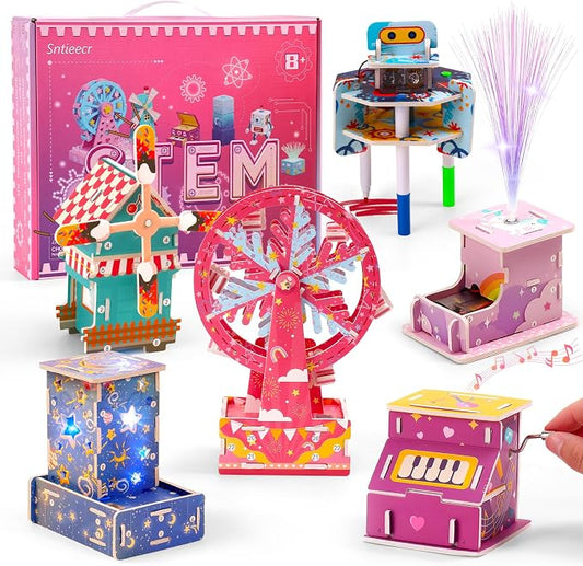 Sntieecr 6-in-1 Stem Kits for Kids Age 8-12, Girls Engineering Kit with 3D KT Board Puzzle, Educational Craft Building Toys for Girls, STEM Building Kits for Ideal Christmas, Birthday Gifts