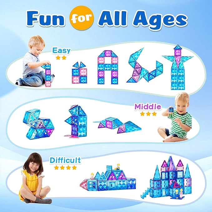 BENOKER Castle Magnetic Tiles, 3D Building Blocks STEM Educational Kids Toys for Pretend Play, 3 4 5 6 7 8 Year Old Birthday Gifts for Boys and Girls, Preschool Learning Toys for Christmas