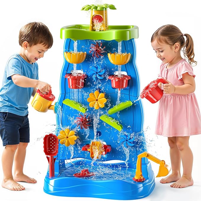 JUKUDAHU Water Table Waterfall Toy for Kids Ages 4-8, Water and Sand Activity Sensory Table, Double-Sided Beach Outdoor Toy, Birthday Gifts Toys for Toddlers Age 18M+ 2 3 4 5 Boys Girls