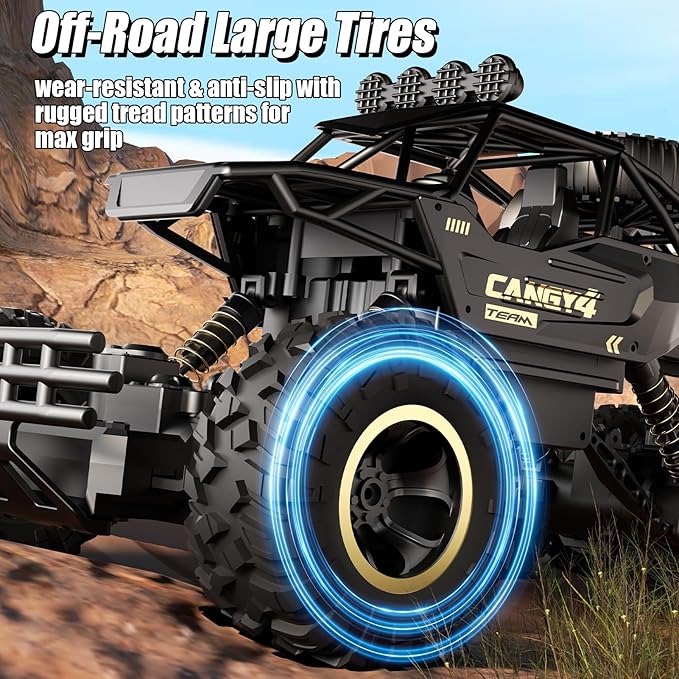 Jiakora Large Size RC Cars, Rock Crawler RC Truck with 2 Rechargeable Batteries, 6 Wheel Remote Control Monster Truck, Durable Metal Body & LED Headlights, Boy Toys for 4-7, 8-12 Kids & Adults