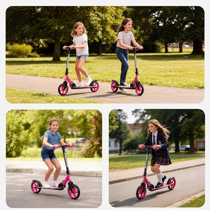 FREEDARE Kick Scooter for Kids & Adults Ages 8+, Foldable Teen Scooter with 2 Big 8-inch Wheels and 4-Level Adjustable Handlebar, Max Load 220 LBS