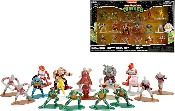 Jada TMNT 1.65" 18-Pack Wave 2 Die-Cast Figures Nano Metalfigs, Toys for Kids and Adults