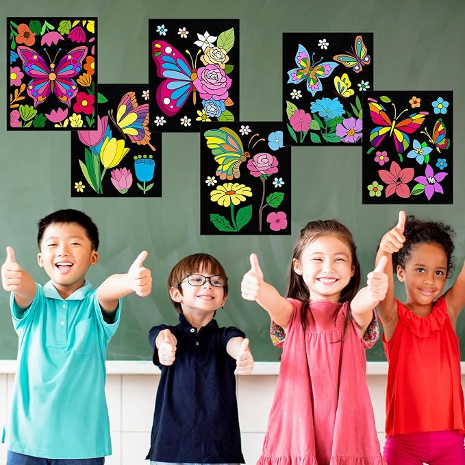Cinrobiye 48 Pcs Velvet Coloring Posters Butterfly Fuzzy Posters to Color Bulk Felt Coloring Page Craft for Adults Teenagers All Ages Classroom Assisted Living Festive Holiday Art&Craft Activity