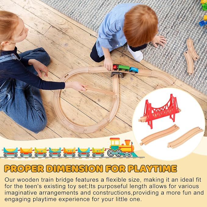 JarThenaAMCS Wood Train Track Expansion Set Suspension Bridges Wooden Train Track Connectors and Adapters for Most Major Toy Train Tracks Railway Accessories, 24Pcs