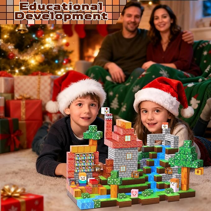 Magnetic Blocks-150PCS Grassland Magnetic Building Blocks Set, Kids Classroom Sensory Toy for Toddlers STEM Learning, Construction Stacking Toy for Kids 3+ Boys and Girls Christmas Birthday Gifts