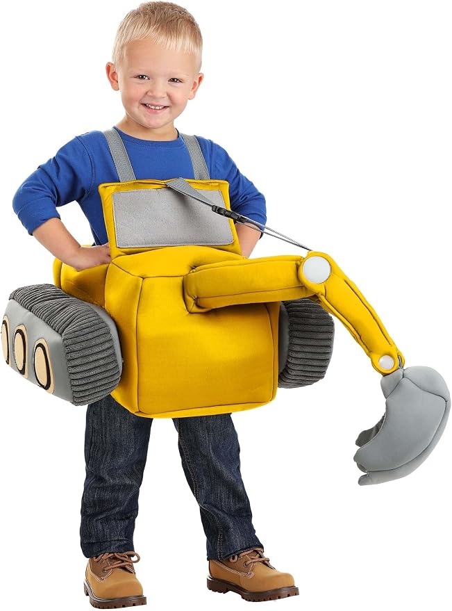 Toddler Ride in Excavator Costume, Yellow Heavy Equipment Operator Outfit