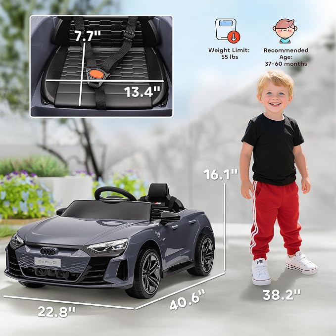 Aosom Licensed Audi RS e-tron GT 12V Ride On Car Truck for Kids, Electric Car Ride On Vehicle w/Parent Remote Control, Music, Lights, for Toddlers, Gray