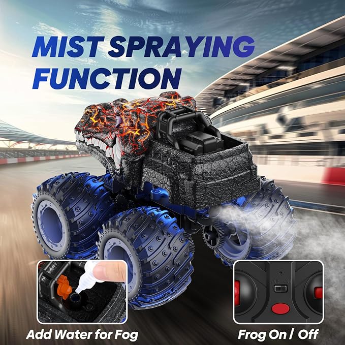 Remote Control Monster Car, 2.4GHz RC Crocodile Monster Truck Toys for 3 4 5 6 7 8 Years Old Boys Kids, All Terrain RC Truck Off Road with Spray, Light, Rechargeable Battery, Christmas Birthday Gifts