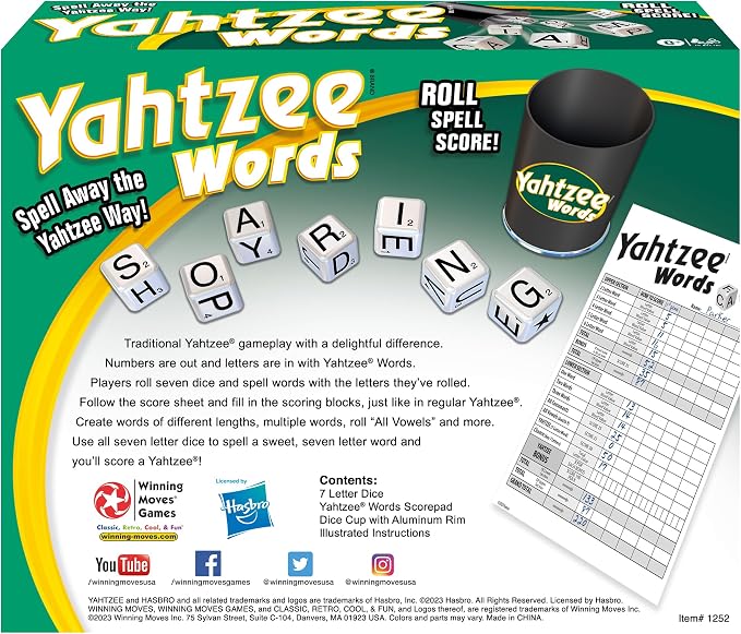 Winning Moves Yahtzee Words, Family Word Game Version of Yahtzee | with Dice Cup, 2 or More Players, Ages 8+