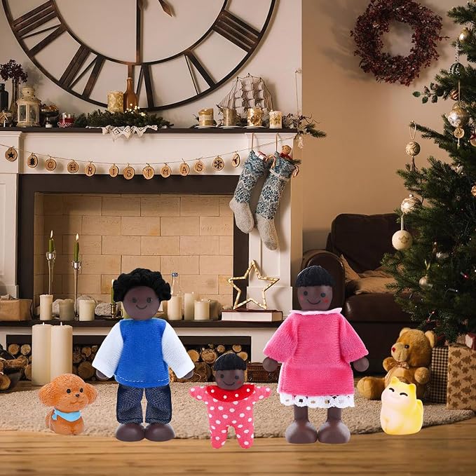 ONEST 10 Pieces Wooden Dollhouse Family Set Mini People Figures Sets Dollhouse Dolls Wooden Doll Family Pretend Play Figures Accessories for Pretend Doll House